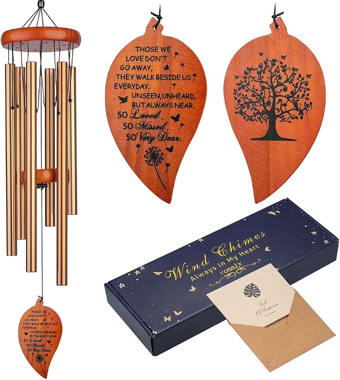 32" Memorial Wind Chimes, Sympathy Grief Wind Chimes, in Memory of Loved One Loss of Mother Father，Home Decor Garden Patio Outdoor-Golden