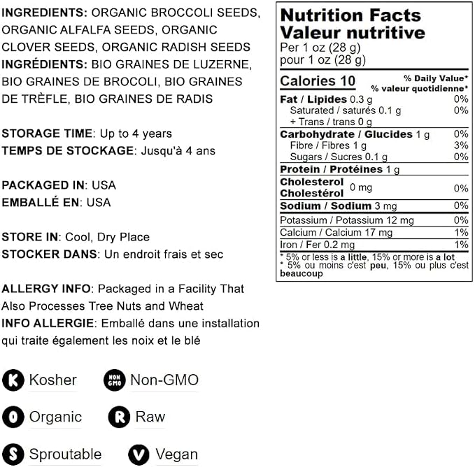 Food to Live Organic Salad Mix of Sprouting Seeds, 3 Pounds — Non-GMO Broccoli, Radish, Clover, Alfalfa. Rich Germination Rate, Non-Irradiated, Kosher, Vegan Superfood, Bulk, Rich in Sulforaphane