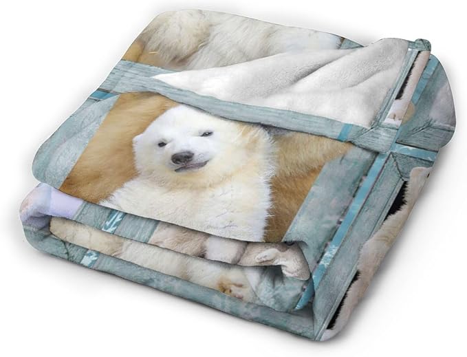 Polar Bear Throw Blanket Cozy Plush Cute Bears Flannel Fleece Ultra Soft Blankets Lightweight Fuzzy Party Blanket Gifts for Girls Women Men Boys Bed Couch Sofa 60"x50"