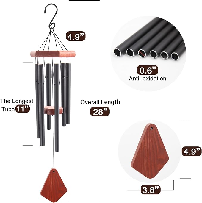 Small Wind Chimes for Outside, Wind Chimes Outdoor Tuned Soothing Melody, Wind Chime for Mom/Housewarming, Black WindChimes Outdoors Decoration.