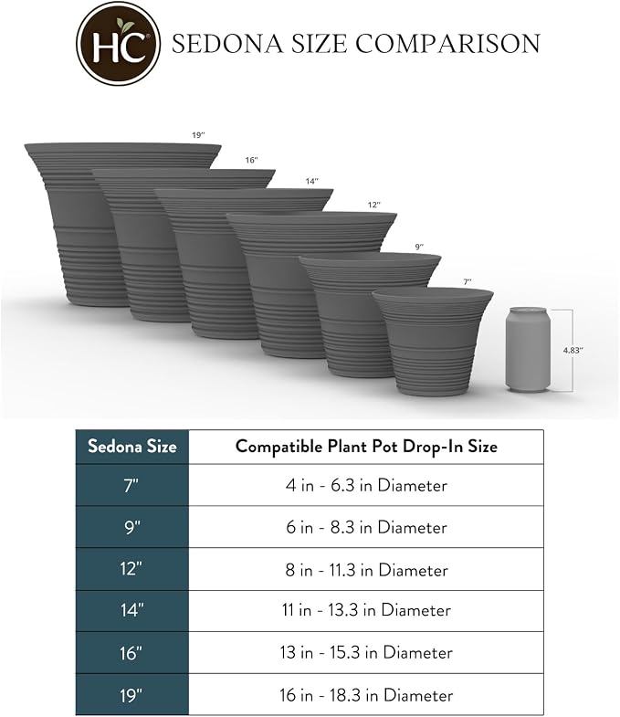 The HC Companies 12 Inch Sedona Round Self Watering Planter - Decorative Lightweight Plastic Plant Pot for Indoor Outdoor Plants Flowers Herbs, Cottage Stone (Pack of 3)