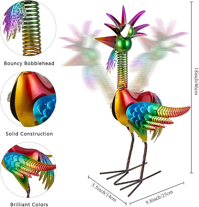 Metal Wacky Rooster Garden Statue, 18'' Rooster Decor Yard Statue Decorations Outdoor, Chicken Yard Art for Outside, Patio, Backyard, Lawn(Colorful)