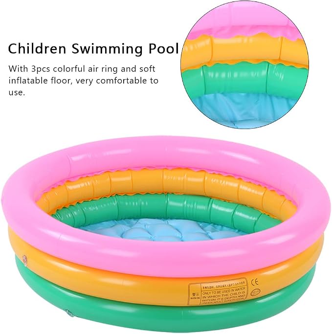 Meiyya Children Swimming Pool, Round Shape, Pink, Kids Basin Pool, Inflatable, 140L Capacity