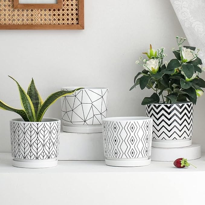 Yukfona Ceramic Plant Saucer Tray 2 Pcs 8 Inch White, 8.5"OD x8.15"ID x1"Deep Fits flower pots Bottom≤ 8.2", Heavy Duty Glazed Round Planter Drip with Catch Basin for Indoor Outdoor Plants(8.5" White)