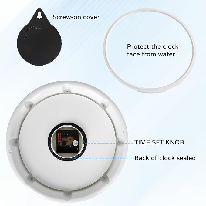 OCEST 12 Inch Sealed Indoor Outdoor Clock Waterproof, Silent Battery Operated Wall Clocks Decor for Patio Pool Porch Garden (Blue)
