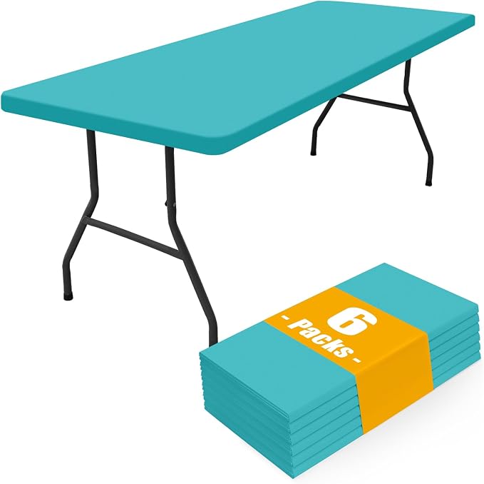 Smiry 6 Pack Rectangle Picnic Table Cloth, Waterproof Elastic Fitted Tablecloths, Washable Polyester Rectangular Patio Table Cover for Camping, Indoor and Outdoor (Turquoise, 30"x96")