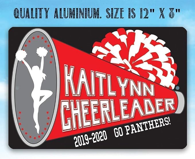 Personalized Cheerleader Design Locker Decor - Custom Name Cheerleader Room Decor, Girls Bedroom Accessories, Unique Graduation Gift, 8x12 or 12x8 Use Indoor or Outdoor Durable Metal Tin Sign