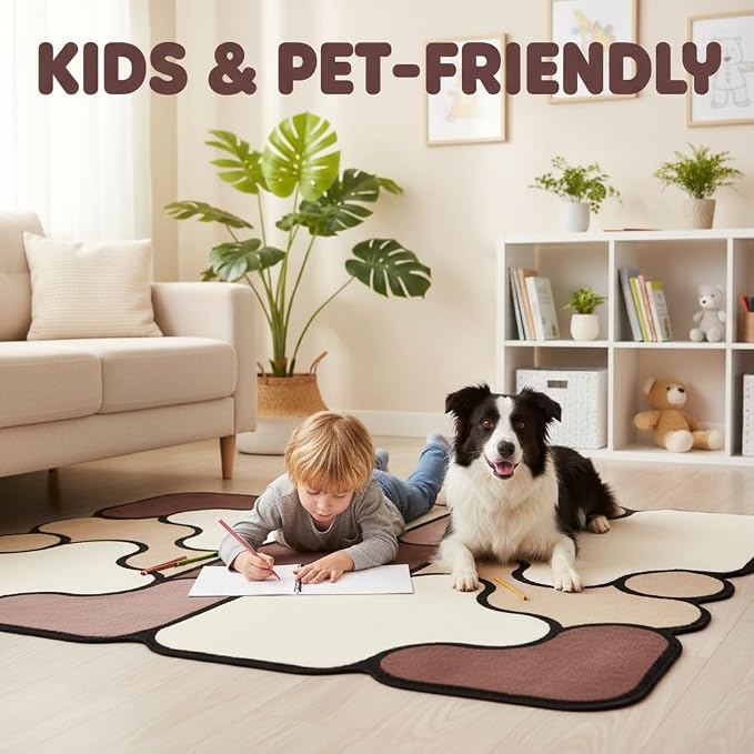 Unique Splicing Geometric Pattern Funky Shaped Rug 10x12 Modern Abstract Beige Brown Khaki Faux Wool Thin Comfort Durable Rugs for Bedroom Diningroom Dorm Farmhouse Living Room Art Decor Mats