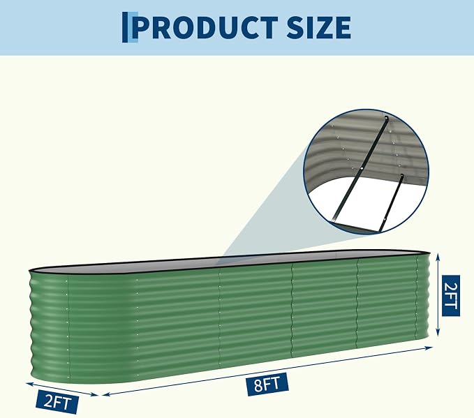 Garvee 8x2x2ft Galvanized Raised Garden Bed, Oval Metal Planter Box with Anti-Cut Safety Edges, 239 Gallons Rust-Resistant Deep Root Planter for Outdoor Vegetables, Flowers, Herbs, Beige