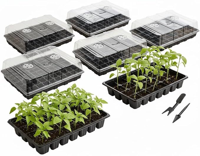 Mr. Pen- Seed Starter Tray Kit, 5 Pack, Total 350 Cells | Durable Plant Germination Trays with Humidity Vented Domes and Bases, Ideal for Seed Starting