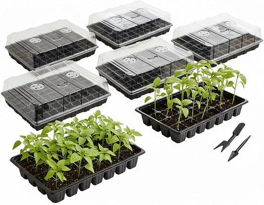 Mr. Pen- Seed Starter Tray Kit, 5 Pack, Total 350 Cells | Durable Plant Germination Trays with Humidity Vented Domes and Bases, Ideal for Seed Starting