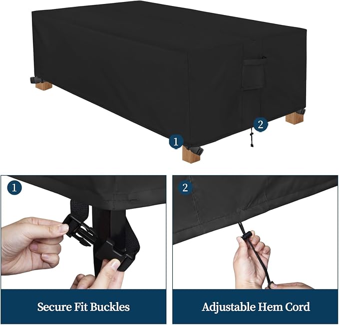 Easy-Going Patio Furniture Cover Waterproof Outdoor Rectangular Table Cover with Seal Tape at Seams (72"L x 44"W x 23"H, Black)