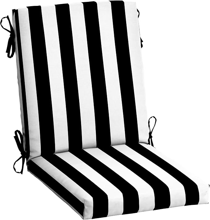Arden Patio Dining Outdoor Chair Cushions, 20x44, Rain-Proof Seat Pad, Fade-Resistant Outdoor Cushion Black Cabana Stripe