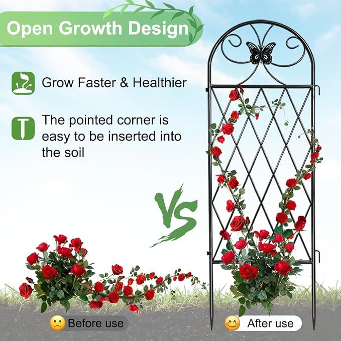 2 Pack Black Garden Trellis for Climbing Plants Outdoor 47” x 16” Climbing Rose Trellis Wrought Iron Trellis Ivy Cucumbers Decorative Metal Flat Trellis