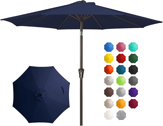 JEAREY 9FT Outdoor Patio Umbrella Outdoor Table Umbrella with Push Button Tilt and Crank, Market Umbrella 8 Sturdy Ribs UV Protection Waterproof for Pool, Garden (Navy)