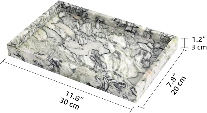 Marble Bathroom Vanity Tray, Natural Luxury Vanity Home Kitchen Bathroom Table Tray, Stone Decorative Countertop Dresser Trays for Key Coffee Perfume Jewelry Makeup (Green Emerald, 12"x 8" x1.2")