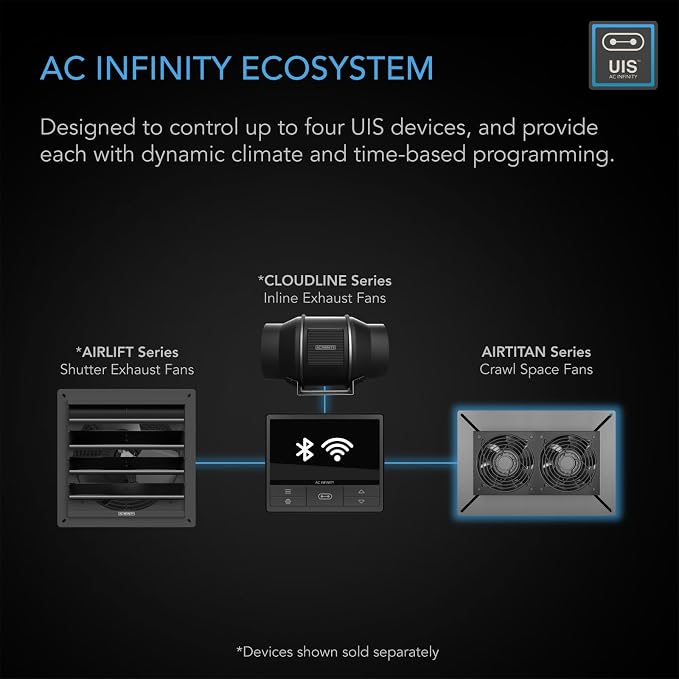 AC Infinity AIRTITAN T7 Ventilation Exhaust Fan 12 ". | With WiFi Temperature Humidity Controller, EC Motor for Crawl Spaces, Basements, and Garages