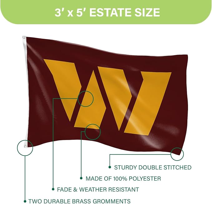 NFL Washington Commanders 3 x 5 Outdoor Durable House Flag with Grommets | Sport Team Flag & Banner | Indoor Wall Decor Flag for Room | Works with Flag Poles for Outside House