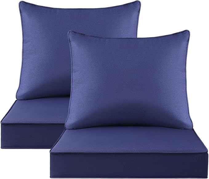 Unimatta Outdoor Patio Chair Cushions Set, 22" x 22", Set of 2, Water-Repellent, Fade Resistant, Deep Seat Bottom and Back Cushion for Backyard, Couch, Sofa and Patio Furniture, Navy