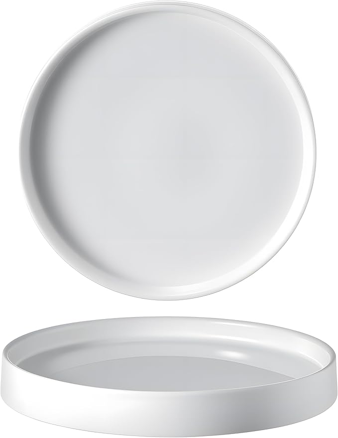 saffruff White Ceramic Plant Saucer 8 Inch, 2 Pack Sturdy Plant Pot Tray Plate for Flower Pots, Round Ceramic Saucer Tray to Catch Water Drip & Drainage, Indoor Outdoor Planter Base