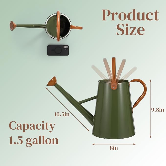 Metal Watering Can with Removable Spout, 1.5 Gallon Large Watering Cans for Plants, Galvanized Steel Gardening Water Can for Indoor & Outdoor Use, Watering Pot with Ergonomic Movable Handle