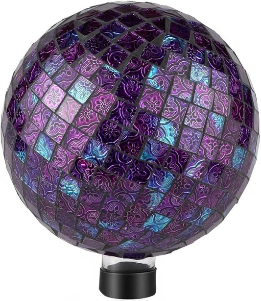 Lily's Home Colorful Mosaic Glass Gazing Ball, Designed with a Stunning Holographic Petal Mosaic Pattern to Bring Color and Reflection to Any Home and Garden, Purple Mirrors (10" Diameter)