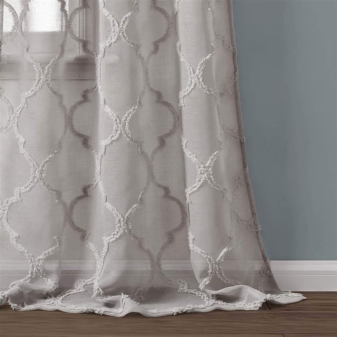 Lush Decor Gray Avon Trellis Grommet Sheer Window Curtain Panel Pair (84" x 38")