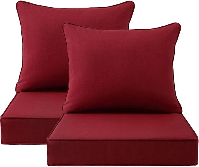 Unimatta Outdoor Patio Chair Cushions Set, 24" x 24", Set of 2, Water-Repellent, Fade Resistant, Deep Seat Bottom and Back Cushion for Backyard, Couch, Sofa and Patio Furniture, Red