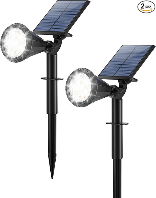 Tadyreal Solar Spot Lights Outdoor Waterproof 180° Adjustable Solar Powered Landscape Lights for Yard 4 Lighting Modes Solar Spotlights for Pathway Garden Outside Wall Pool Porch (2 Pack, Cool White)