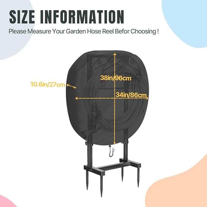 Water Hose Holder Cover for Outside,500D Waterproof Covers for Garden Hoses Rack for Outside Freestanding,Heavy Duty Garden-Hose Stand Shield (34x10.6x38in,Black)