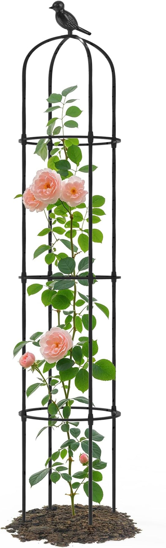 Garden Obelisk Trellis for Climbing Plants Outdoor - 69"(H), Rustproof Trellis with Adjustable Rings, Metal Plant Support for Potted Vines, Garden Trellis Use for Outdoor or Indoor(1 Pack)