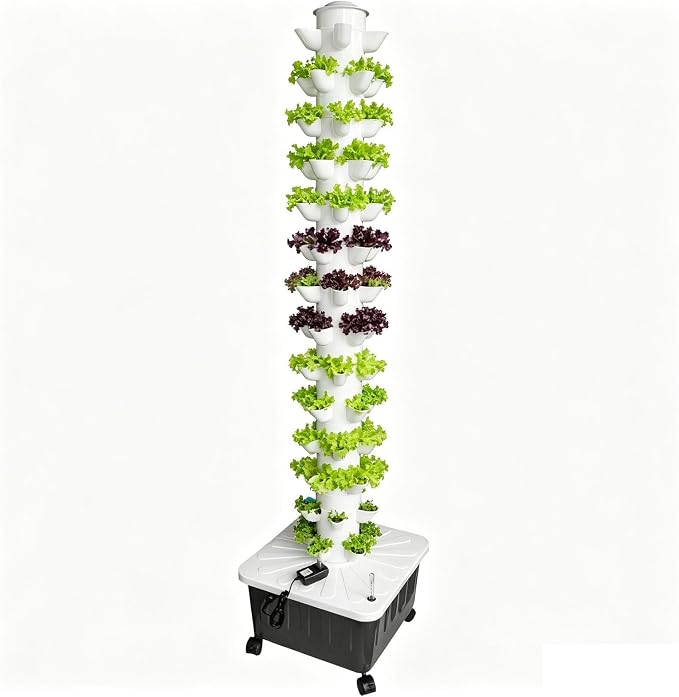 Hydroponic Growing Tower 70 Crops Vertical Aeroponic Tower with 20L Water Tank & Circulation Pump Complete Indoor Garden Kit for Apartment Balcony