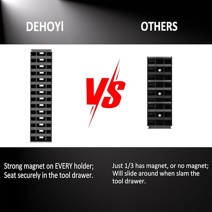 DEHOYI 48 pcs MAGNETIC Modular Wrench Organizers for Tool Drawers - Wrench Rack with Metric&SAE Labels, Perfect Tool Storage Holder with Magnet. Gift for mechanics (Black)
