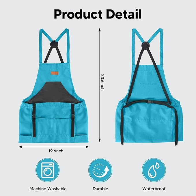 Gardening Apron,Harvest Apron with Multi-pocket for Men Women, Adjustable Cross-Back Straps, Garden Gifts for Mom,Dad
