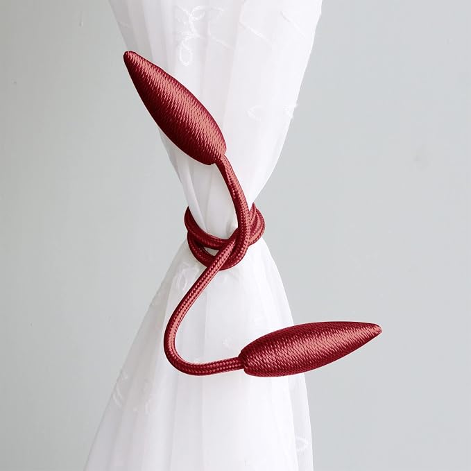 Valea Home 2 Pieces Christmas Curtain Tiebacks Clips Creative Window Drape Twist Tie Backs European Style Custom Made Curtain Holders Decorative Draperies Holdbacks, Burgundy