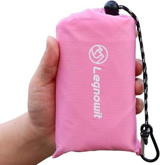 Outdoor Pocket Blanket, 55"x79" Waterproof Foldable Compact Small Picnic Blanket, Ultralight Tarp for Camping, Festival, Beach, Hiking, Backpacking, Travel, Stakes Included (Pink)