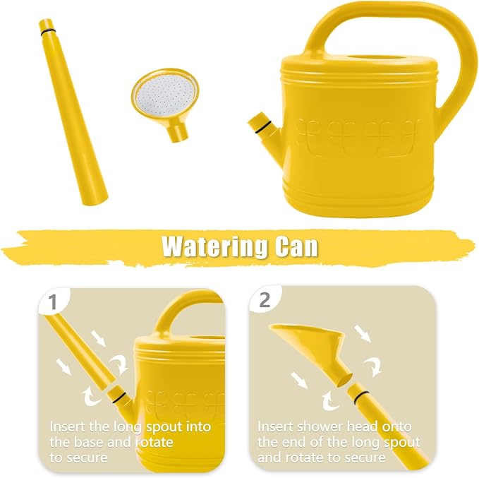 Watering Can for Indoor & Outdoor Plants, Plant Watering Can with Stainless Steel Shower Head, 1 Gallon Plastic Watering Can for Garden, Flowers, Vegetable, Greenhouse