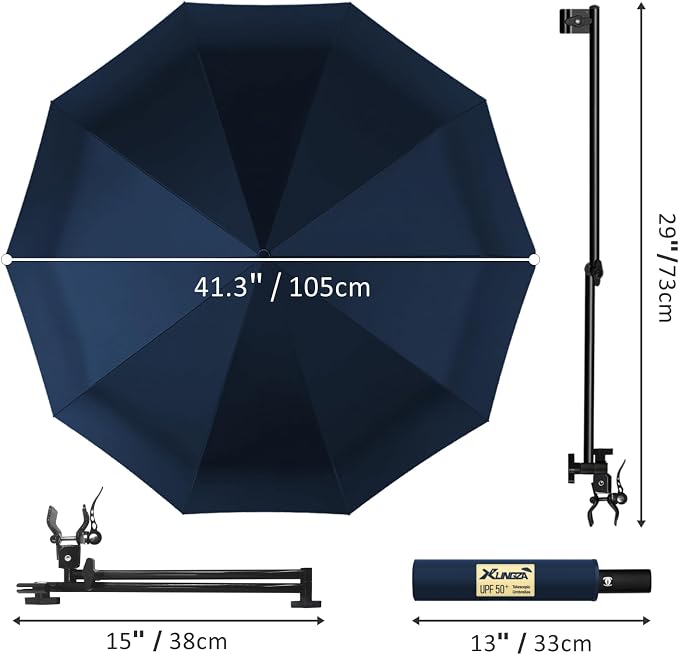UPF 50+ Beach Umbrella with Adjustable Universal Clamp