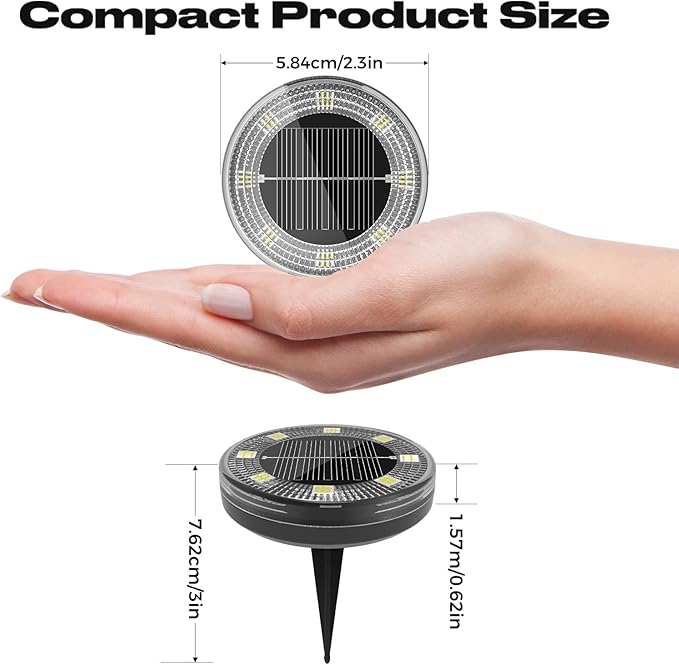 Peasur Mini Solar Ground Lights, 8 Pack Flat Solar Disc Lights Outdoor Waterproof, 2.3 Inch Small Solar Garden Lights Landscape Lighting for Outside Pathway Garden Yard Lawn Walkway,Cool White