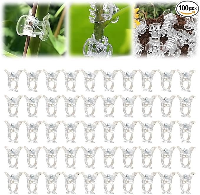Plant Clips for Climbing Plants, Orchid Clips Plant Support Clips Secured Plastic Plant Clips, Plant Fixing Clips Reusable Garden Clips Vine Clips for Supporting Stems Vines Grow (100, Transparent)