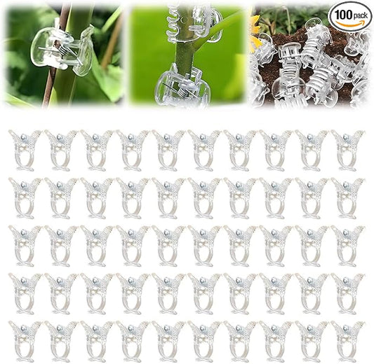 Plant Clips for Climbing Plants, Orchid Clips Plant Support Clips Secured Plastic Plant Clips, Plant Fixing Clips Reusable Garden Clips Vine Clips for Supporting Stems Vines Grow (100, Transparent)