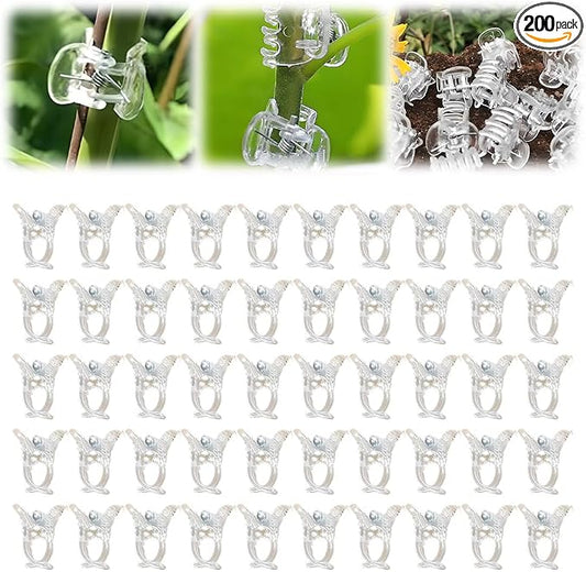 Plant Clips for Climbing Plants, Orchid Clips Plant Support Clips Secured Plastic Plant Clips, Plant Fixing Clips Reusable Garden Clips Vine Clips for Supporting Stems Vines Grow (200, Transparent)