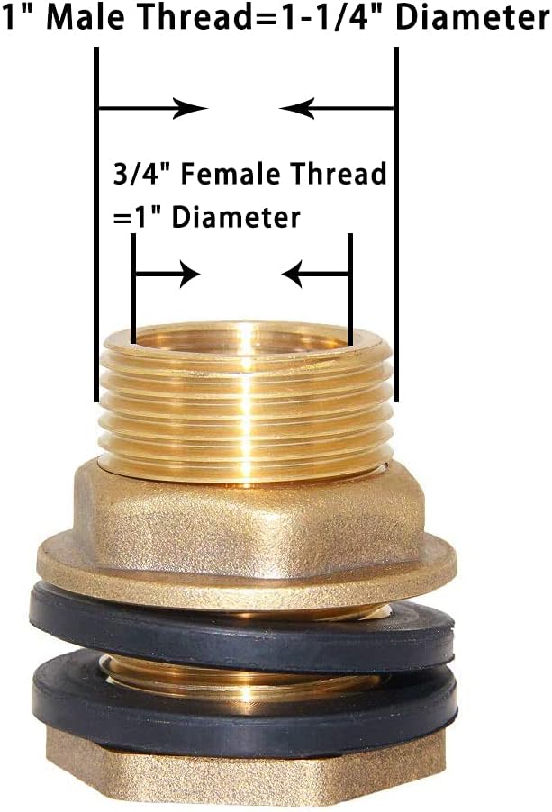 Joywayus 2pcs 3/4" Female 1" Male Soild Brass Water Tank Connector Bulkhead Tank Fitting With 2 Rubber Ring Stablizing