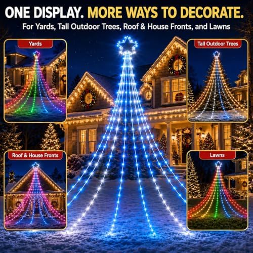 23FT Smart Outdoor Christmas Decorations, 335 LED RGB Star Waterfall Lights - Image 3