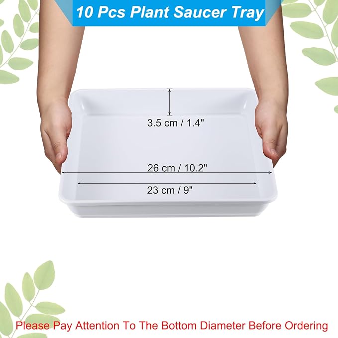 PATIKIL Plant Saucer Tray, 10 Pack 10 Inch Plastic Square Plant Saucer Flower Planter Drip Tray for Indoors Outdoors Patio Balcony, White