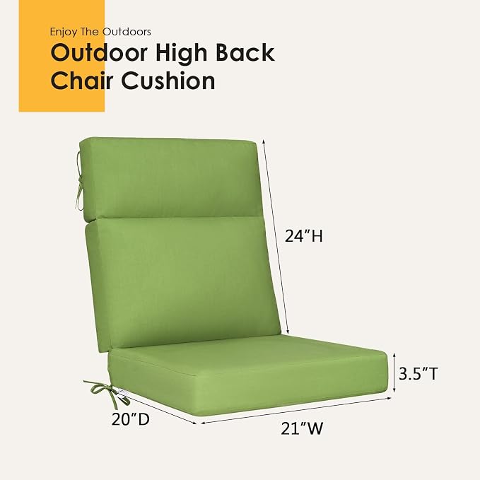 Sunbrella Outdoor High Back Chair Cushion, 2 Pack 44x21 inches Patio Chair Cushions Water Repellent Rocking Cushions Indoor Furniture Seat Pad, Canvas Ginkgo