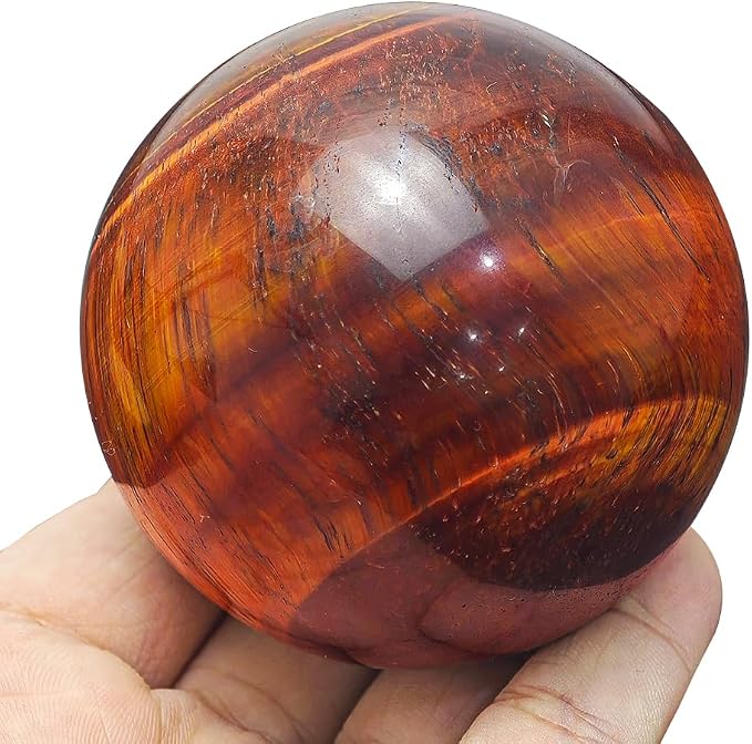 2.4-2.8 inch Natural Red Tiger Eye Crystal Ball with Stand, Hand Polished Quartz Massage Sphere, Reiki Healing Gemstone Ball, Feng Shui Room Desktop Decorative Rock Orb