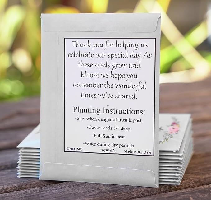 25 Wildflower Seed Packets - Wedding Favors for Guest - Wedding Decorations for Reception - Wild Flower Seeds Throw and Grow Perennial Annual Mix to Attract Pollinators Bees and Butterflies Non-GMO