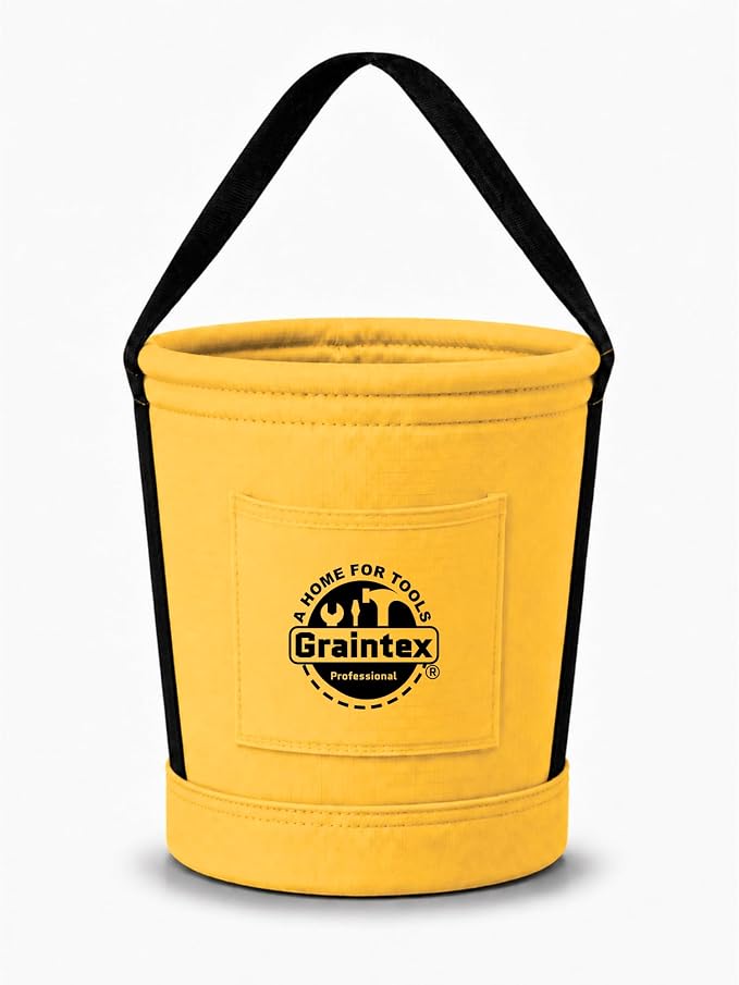 Graintex Tapered Canvas Bucket 12"x10"x15", Utility Tool Bucket One Inside Pocket, Reinforced Base & Carry Handle, Ripstop Canvas - Yellow