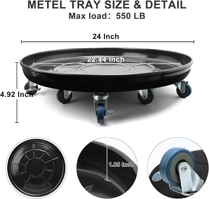 1 Pack 23 Inch Metal Plant Caddy With Lockable Wheels,Plant Stand Dolly for Heavy Planter,Wheeled Planter Saucer Tray,Rolling Plant Stand,Heavy-Duty Plant Caddy for Indoor and Outdoor(Black)